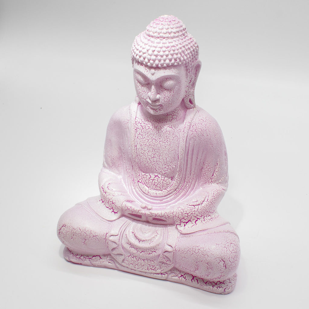 * Lampe Bouddha en méditation – Finition cerise craquelée et socle ovale