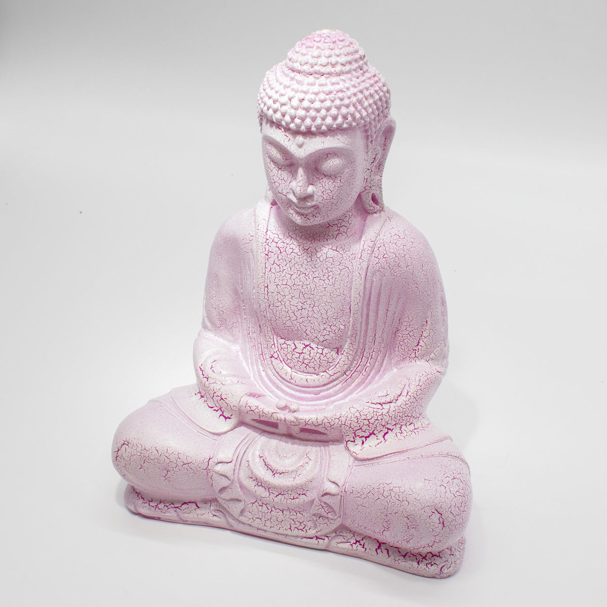 * Lampe Bouddha en méditation – Finition cerise craquelée et socle ovale