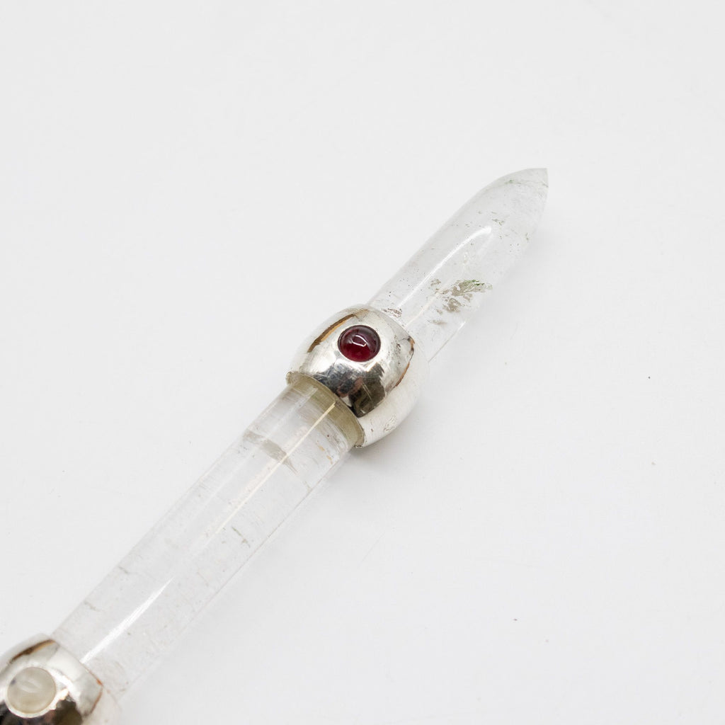 * Baguette Prisme céleste en améthyste – Sphère mobile et tige en quartz, 12 cm
