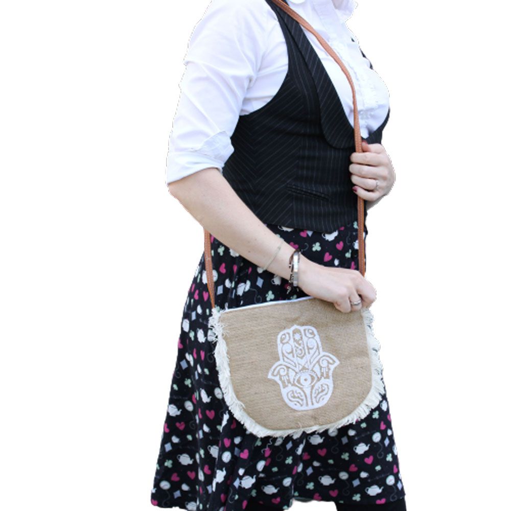 Sac en Jute Brodé Main de Fatima (Hamsa) | Artisanat Balinais | Style Bohème & Spirituel