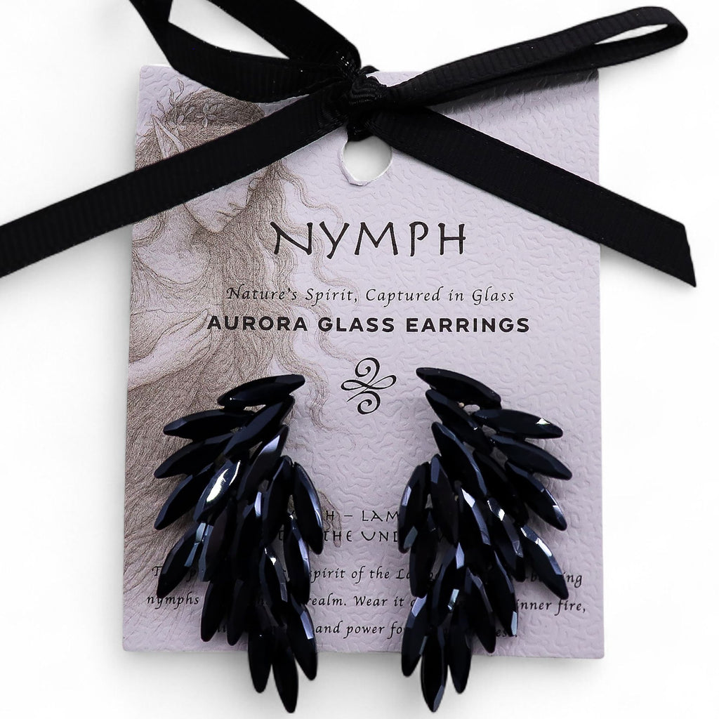 * Boucles d’oreilles ailes d’ange en verre vintage – Noir de jais