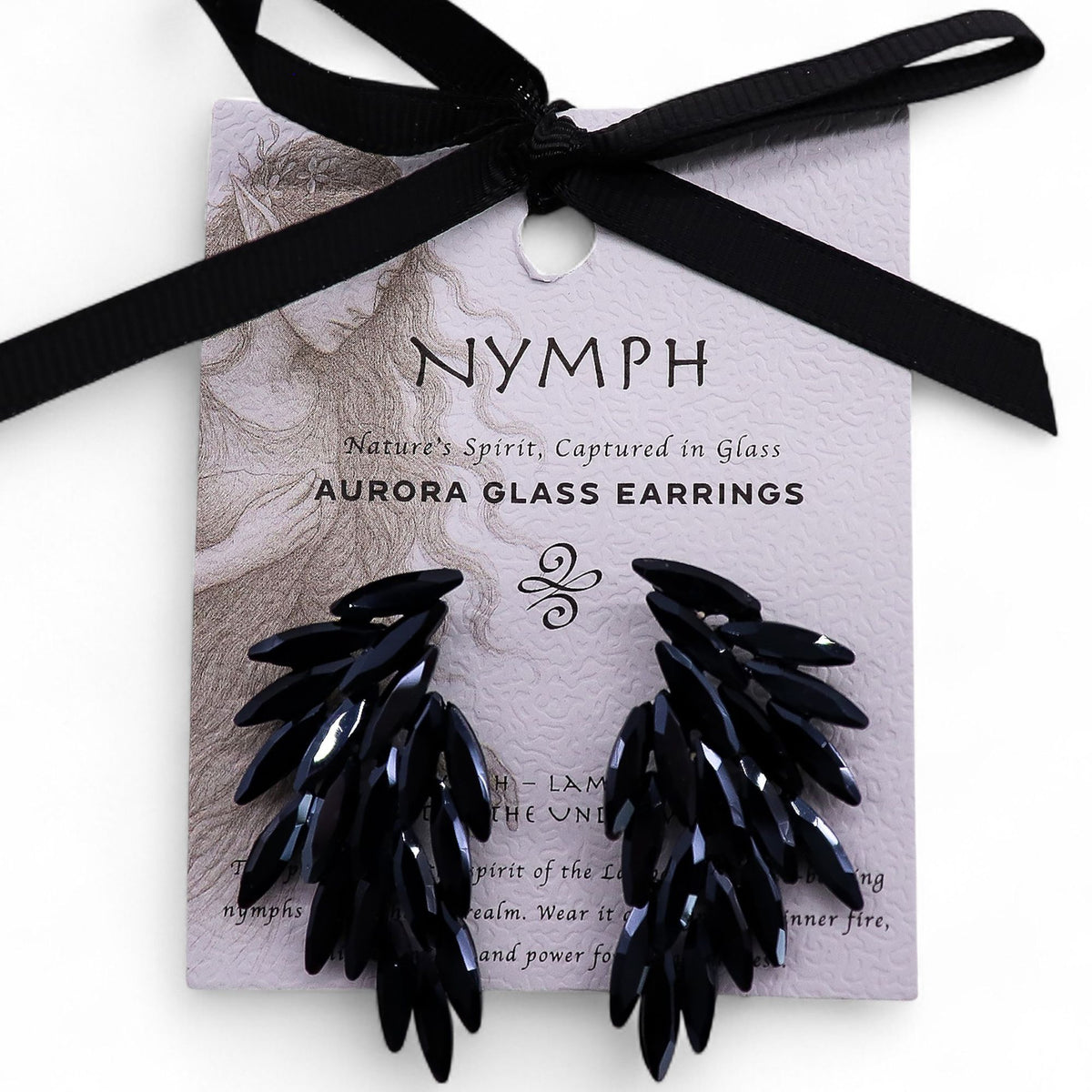* Boucles d’oreilles ailes d’ange en verre vintage – Noir de jais