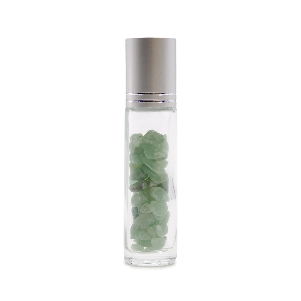* Flacon roll-on pour huiles essentielles en aventurine – 5 ml, bouchon argenté et bille en aventurine