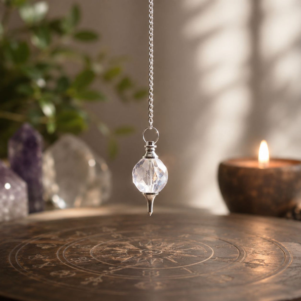 Pendule à facettes en cristal de roche