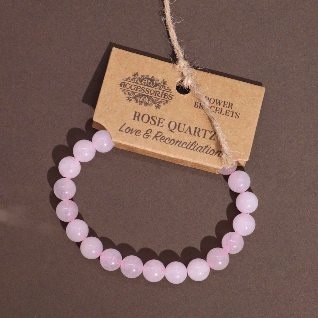 Bracelet élastique en quartz rose, perles de 8 mm