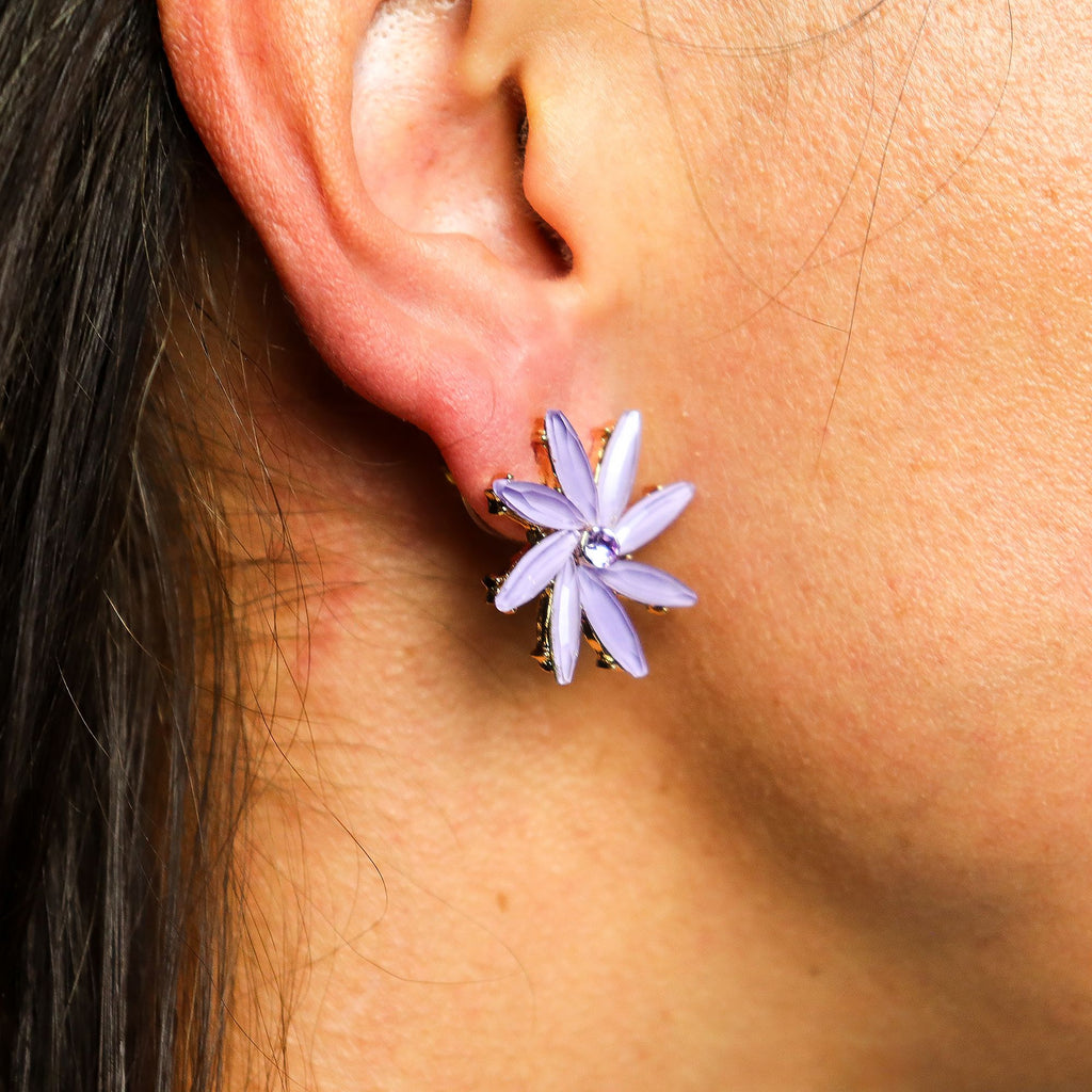 * Boucles d’oreilles fleurs en verre vintage – Lavande