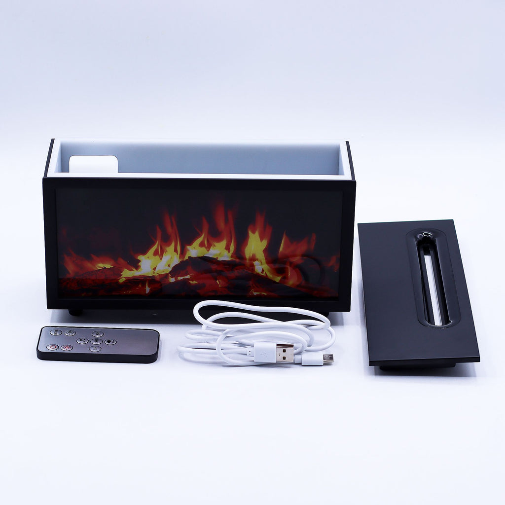 * Diffuseur aromatique effet flamme avec chants d’oiseaux – Noir, USB et éclairage multicolore