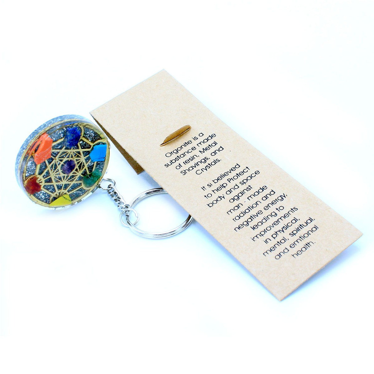 * Porte-clés rond en orgonite – Sept chakras