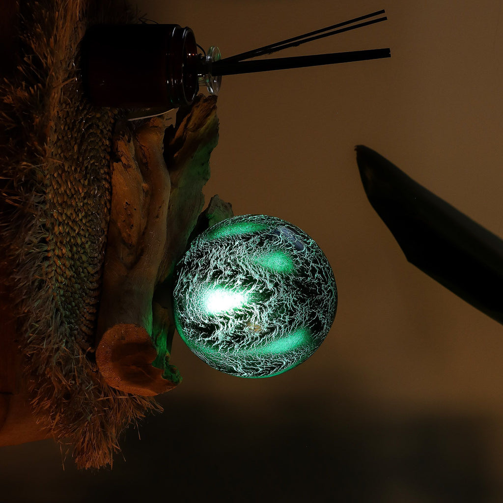 * Lampe DriftGlow en bois flotté, abat-jour craquelé vert émeraude