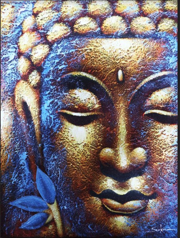 * Tableau Bouddha au visage doré et fleur de lotus, 60 × 80 cm