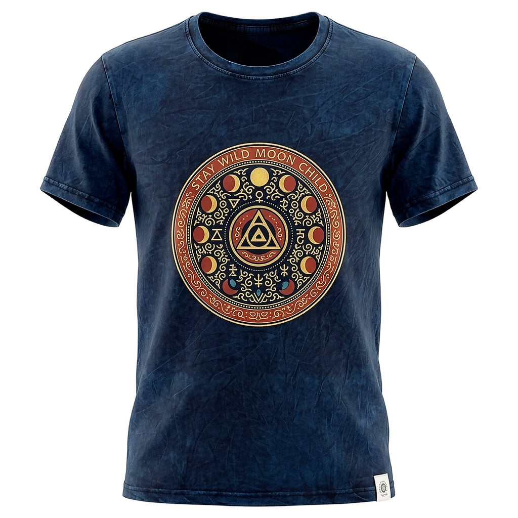 * T-Shirt en Coton Délavé Nomad Sari – Stay Wild Moon Child – Bleu – XL