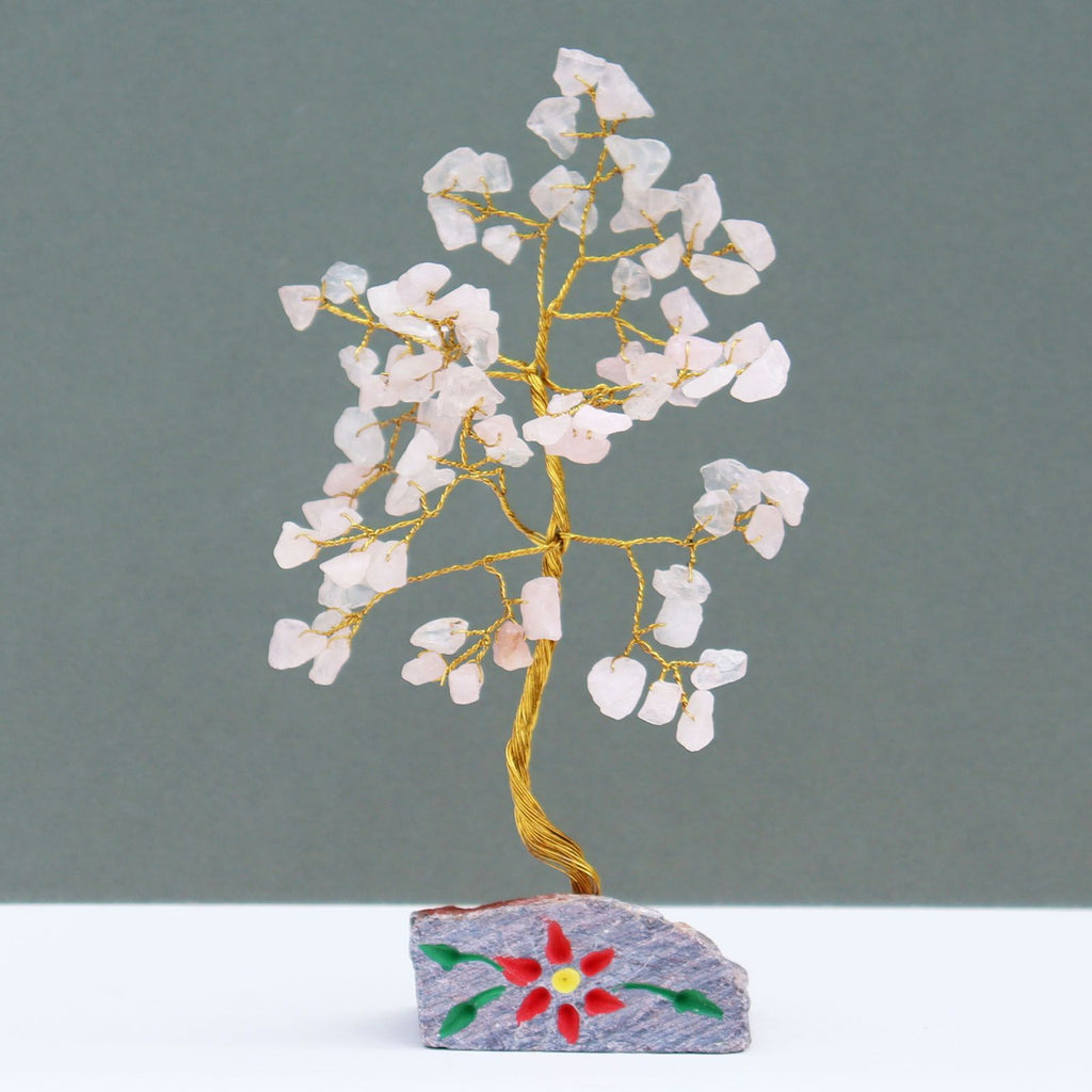 Arbre décoratif en quartz rose, 80 pierres