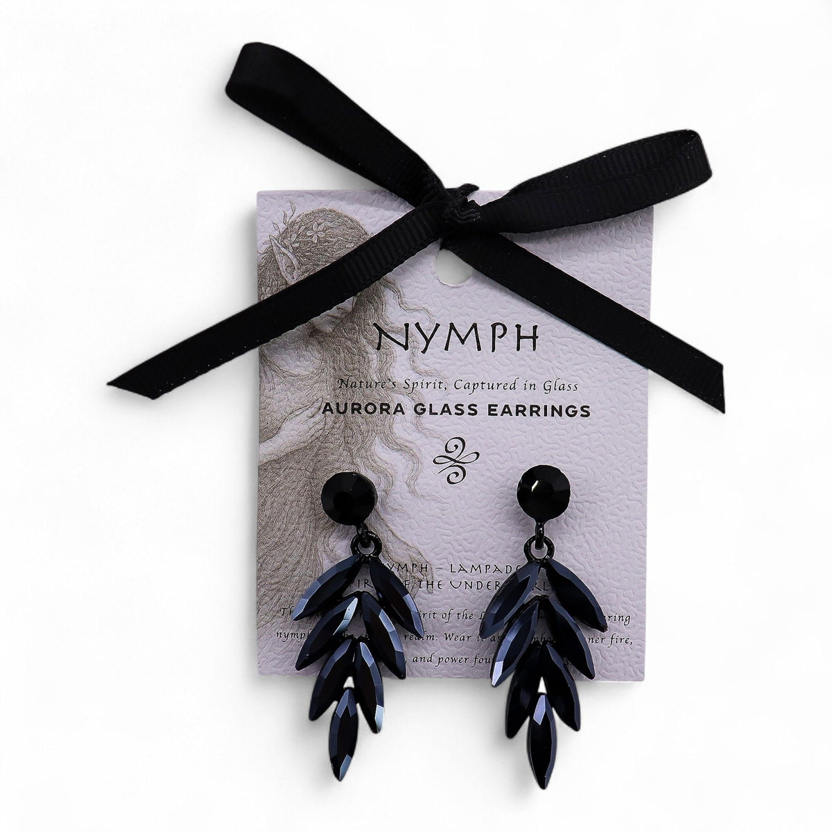 * Boucles d’oreilles longues pendantes en verre vintage – Noir de jais