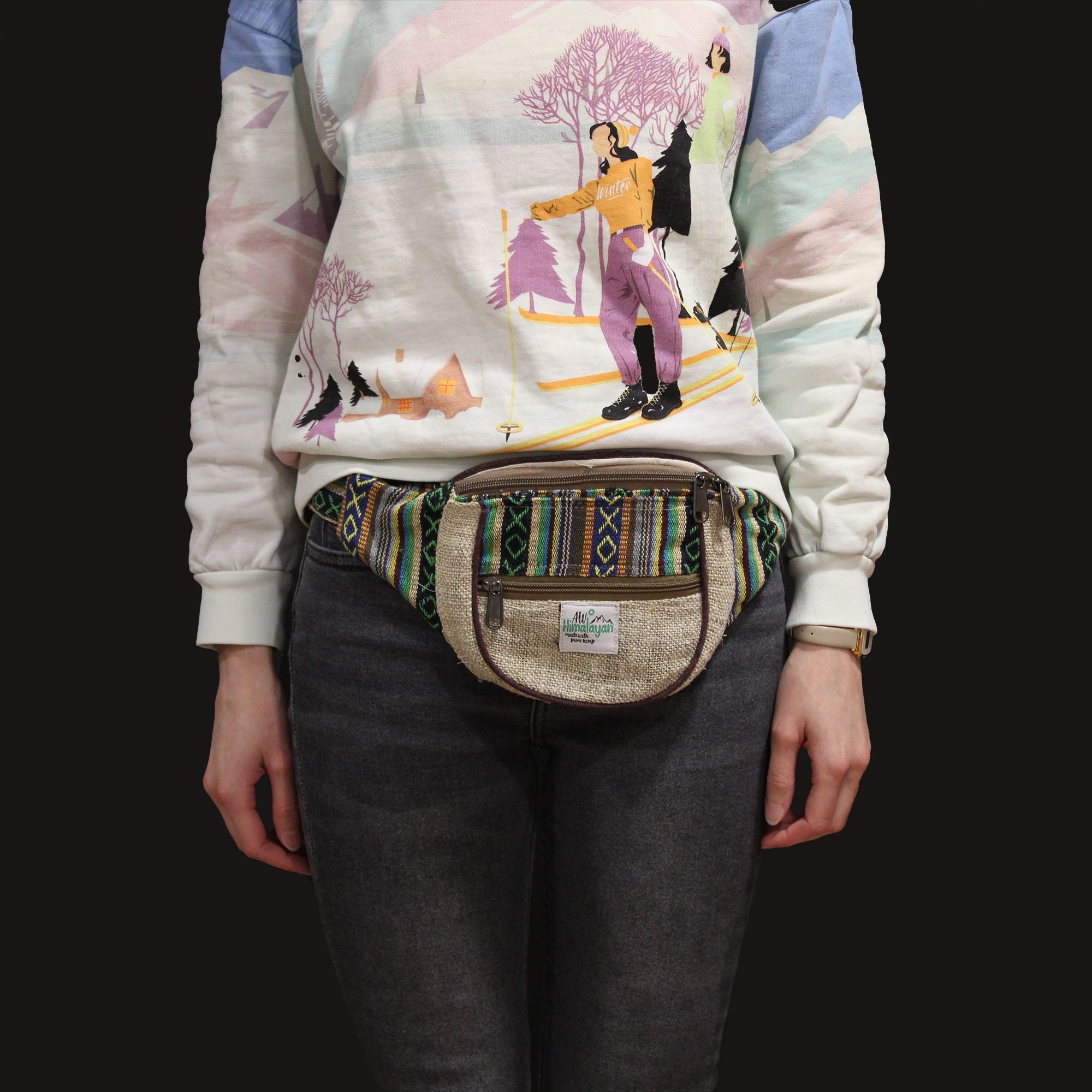 Sac Banane Chanvre & Coton Design Aléatoire — Artisanal Népalais Unique