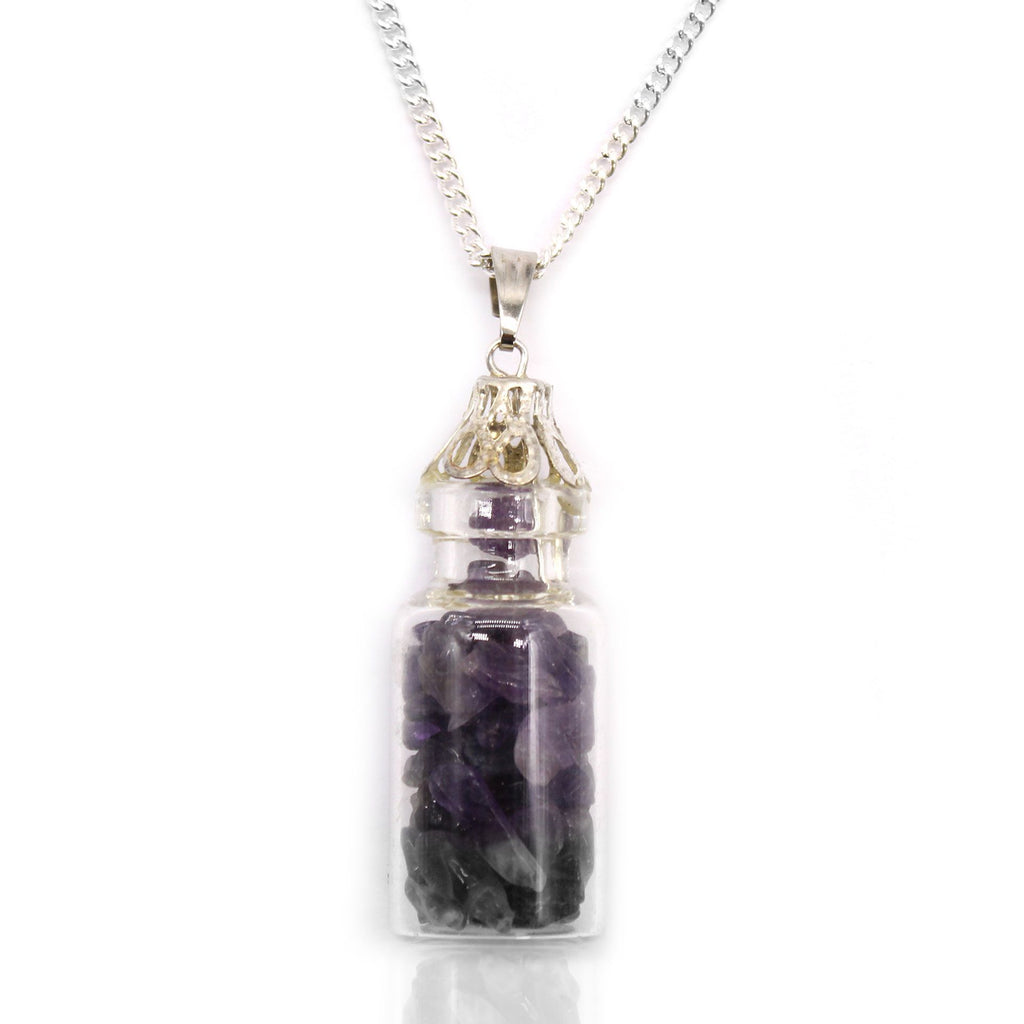 Collier fiole de pierres d’améthyste