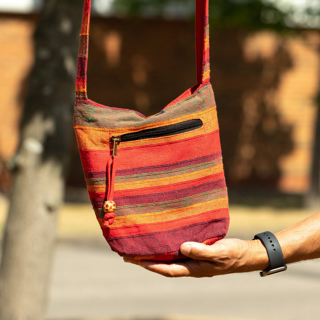 Sac Sling Népalais Orange Lever de Soleil – Format Standard | 21x24x9cm | Artisanal