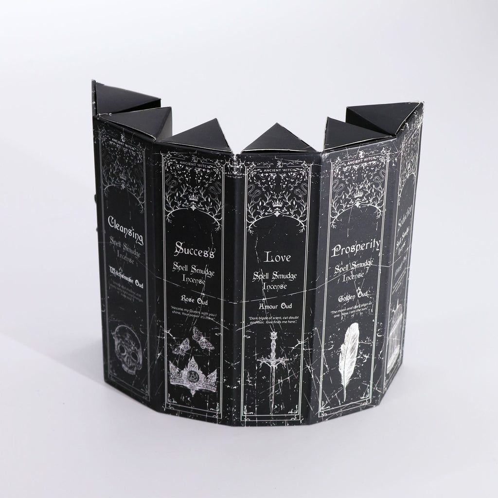 Coffret pyramidal Ancient Witch – Ensemble de 5 encens rituels et pendules