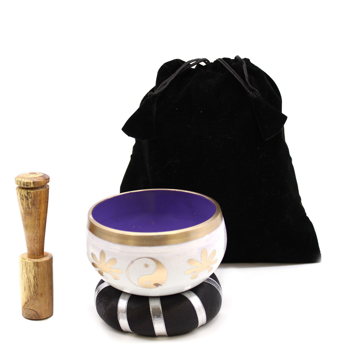 * Coffret de bol chantant Yin et Yang blanc et violet, 10,7 cm