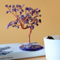 Grand arbre décoratif en améthyste sur base en agate naturelle (100 pierres)