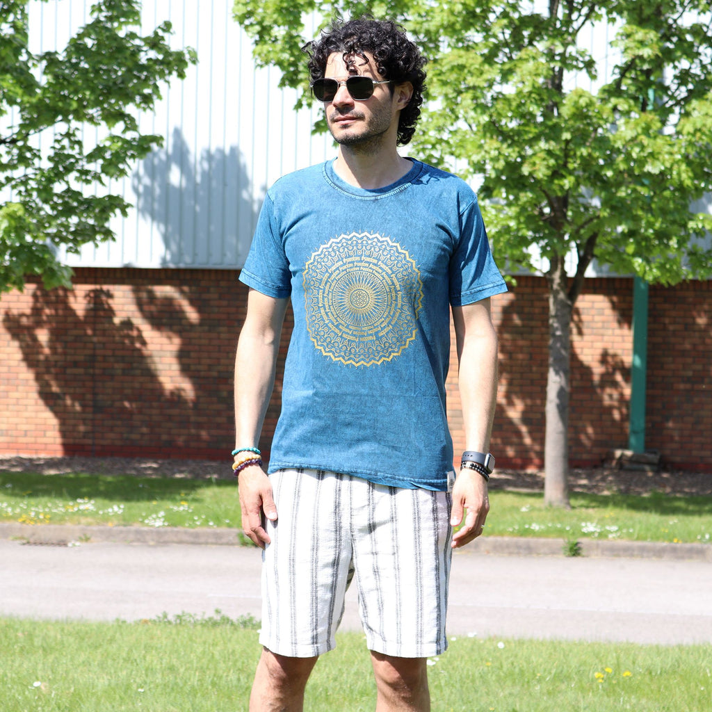 * T-Shirt en Coton Délavé Nomad Sari – Mandala – Bleu – S