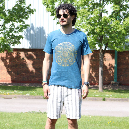 * T-Shirt en Coton Délavé Nomad Sari – Mandala – Bleu – S