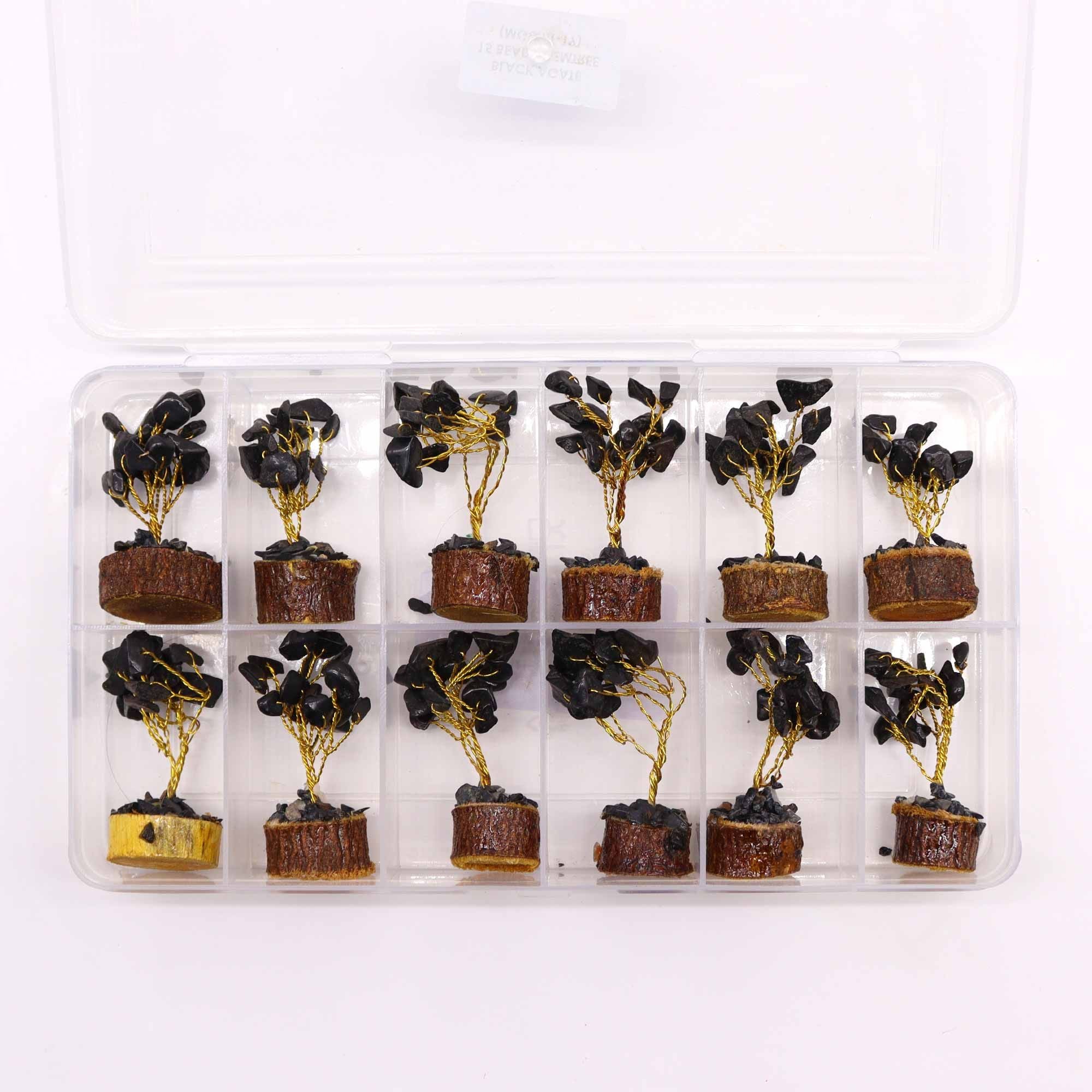 Mini Arbres en Pierres Précieuses sur Socle en Bois – Agate Noire (15 pierres)