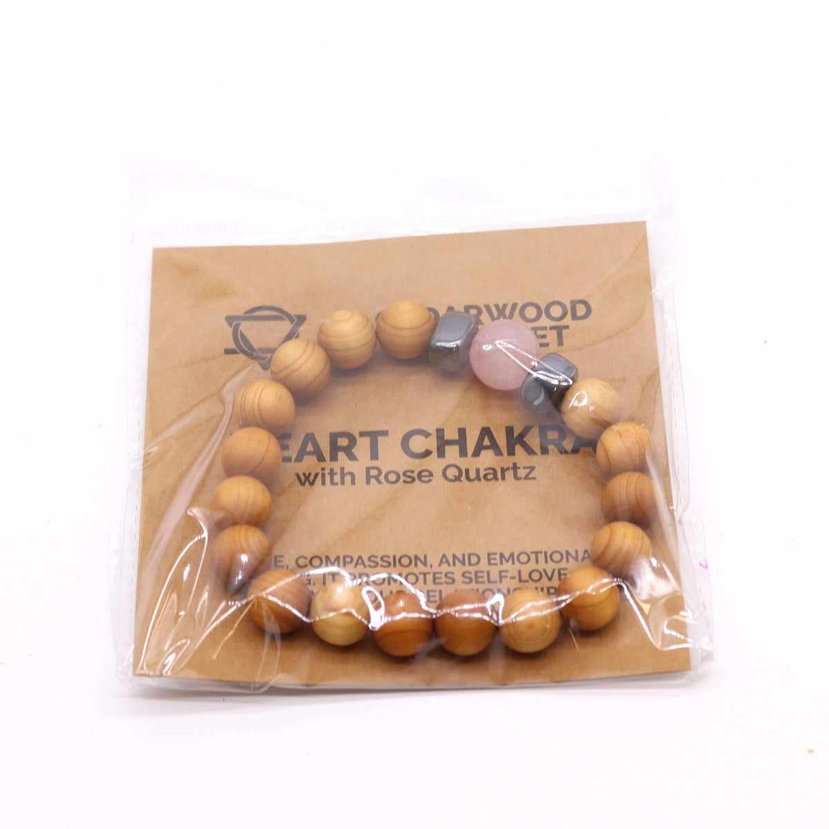 Bracelet jonc en bois de cèdre et quartz rose, chakra du cœur