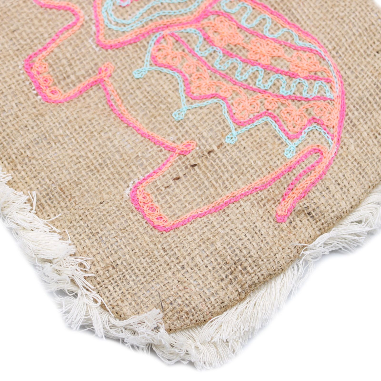 Sac À Franges Broderie Éléphant – Jute Artisanal Bali | Ultra-Léger 94g | Brodé Main