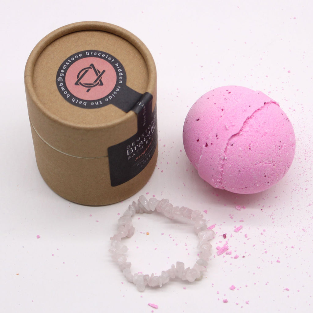 Bombe de bain bergamote et sel marin avec bracelet en quartz rose