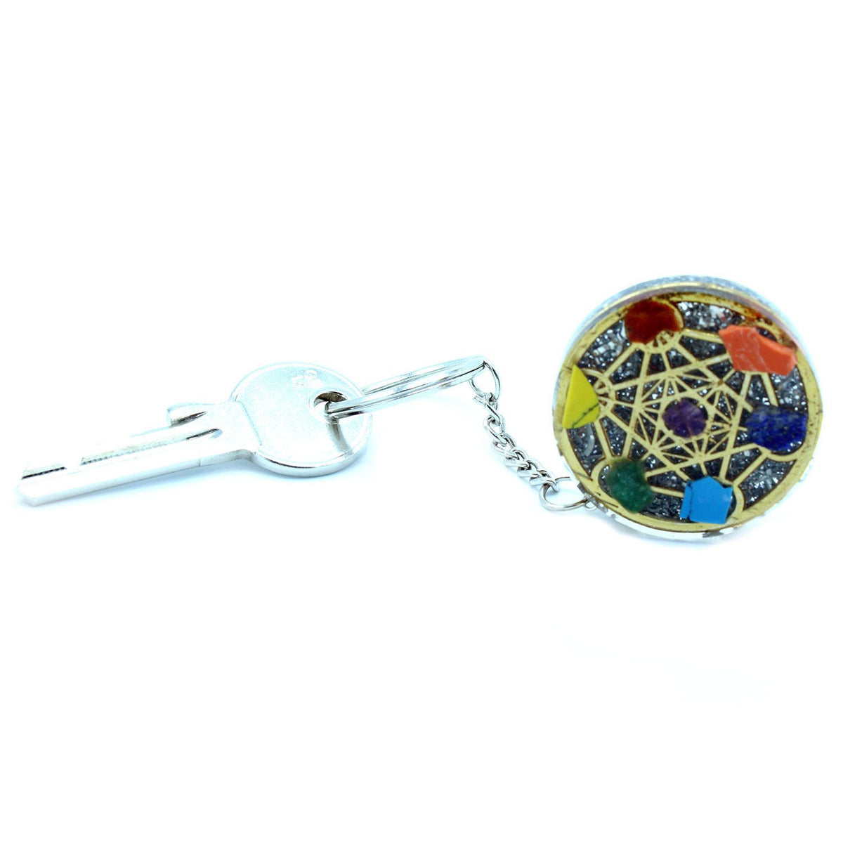 * Porte-clés rond en orgonite – Sept chakras