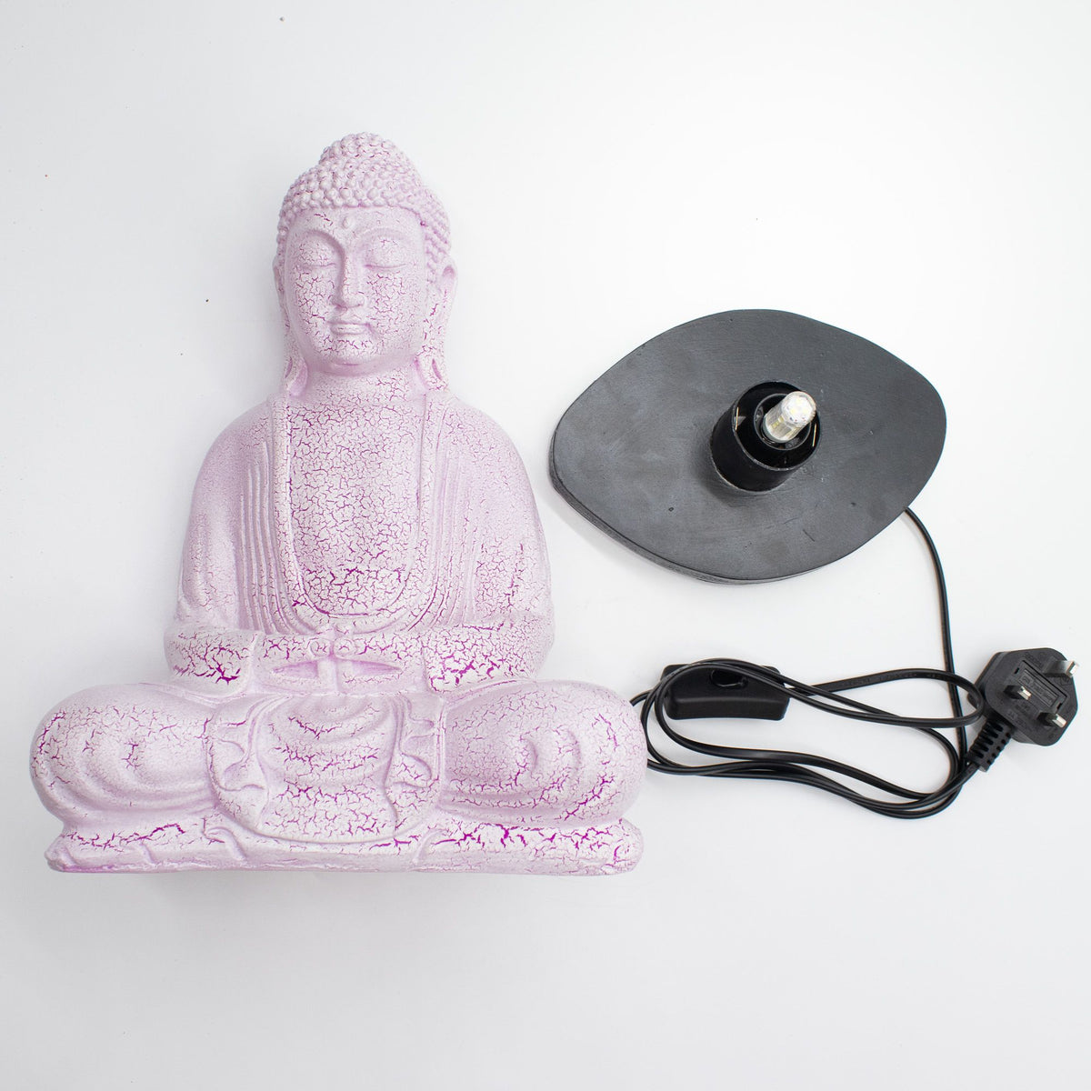 * Lampe Bouddha en méditation – Finition cerise craquelée et socle ovale