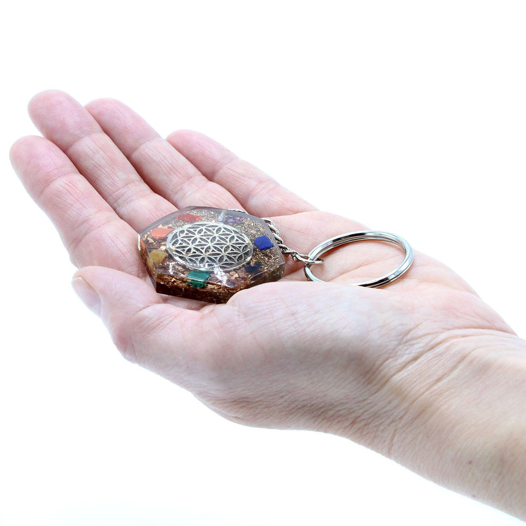 * Porte-clés en orgonite – Octogone et Fleur de vie