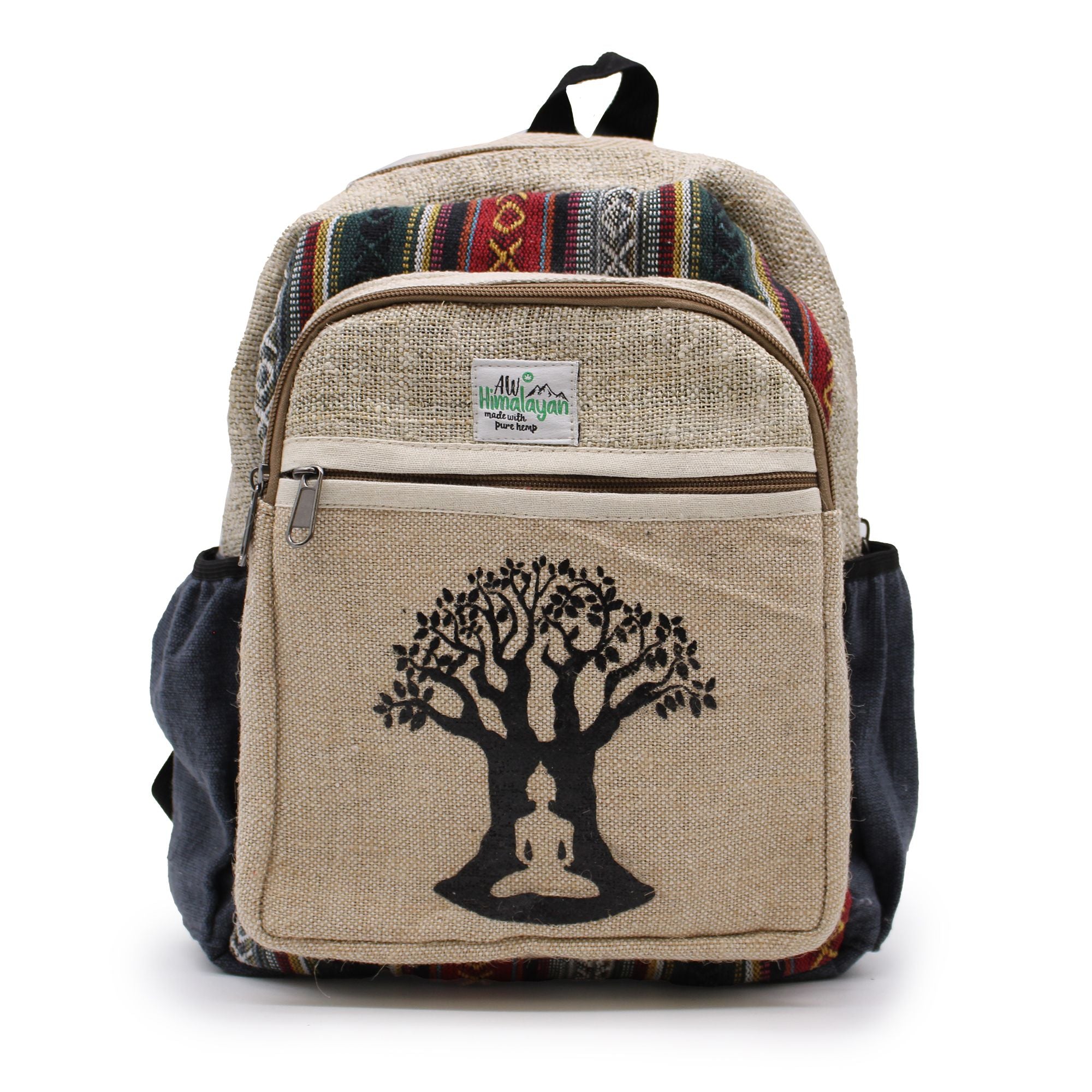 Petit Sac à Dos en Chanvre – Motif Arbre de Bodhi | Artisanal Népal