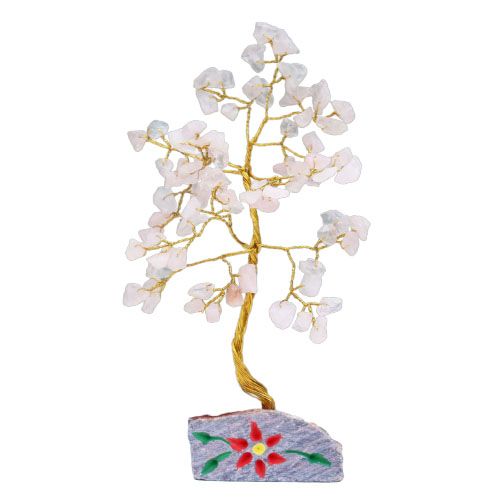 Arbre décoratif en quartz rose, 80 pierres