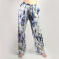 Pantalon Lounge Femme Motifs Grecs Or & Bleu Peint à la Main – Collection Nomad Sari Méditerranée (M/L)