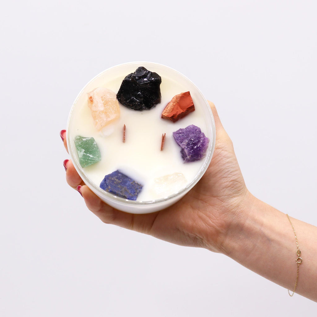 Grande Bougie Cristal Chakras – Sept Chakras