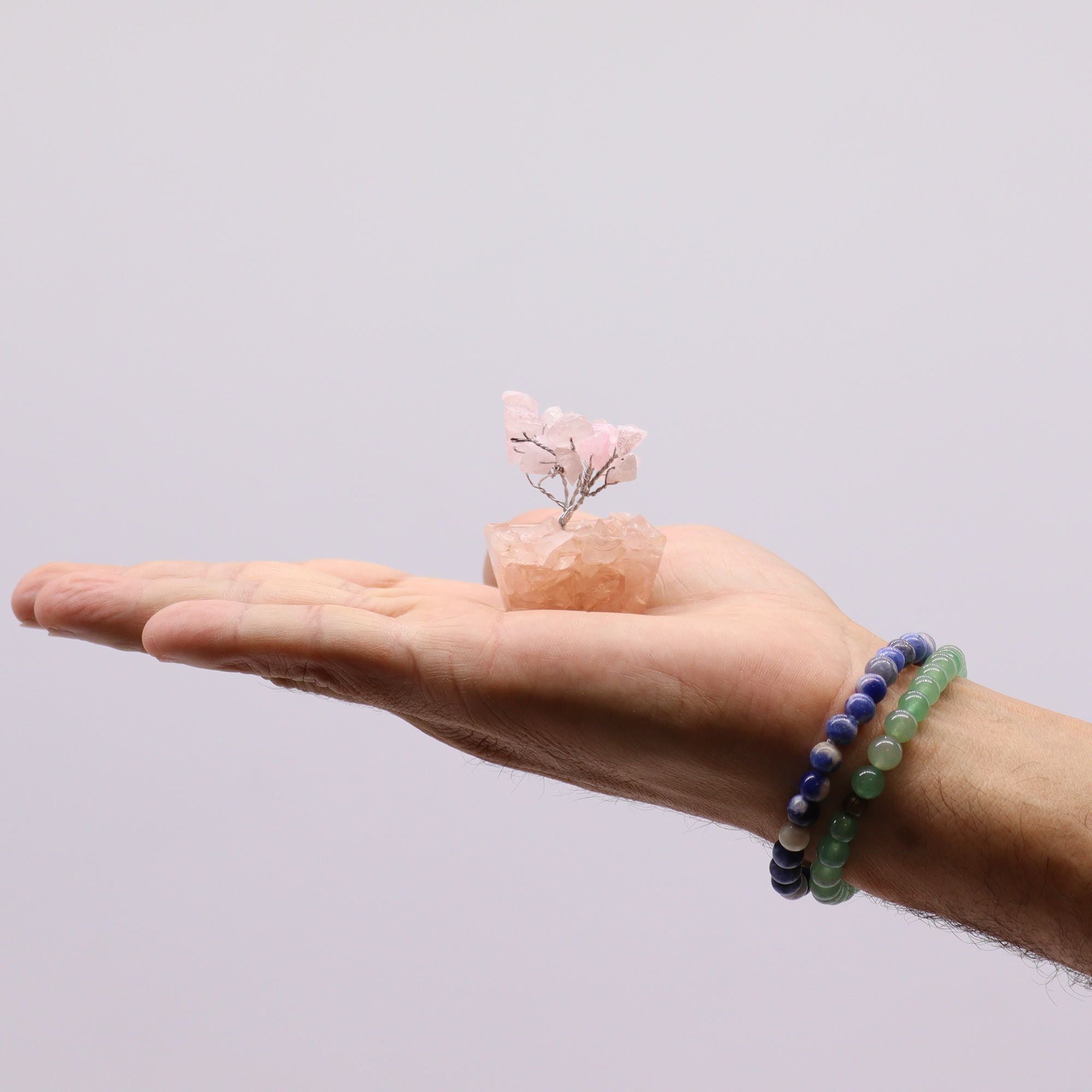 Mini Arbres en Pierres Précieuses sur Base d'Orgonite – Quartz Rose (15 pierres)