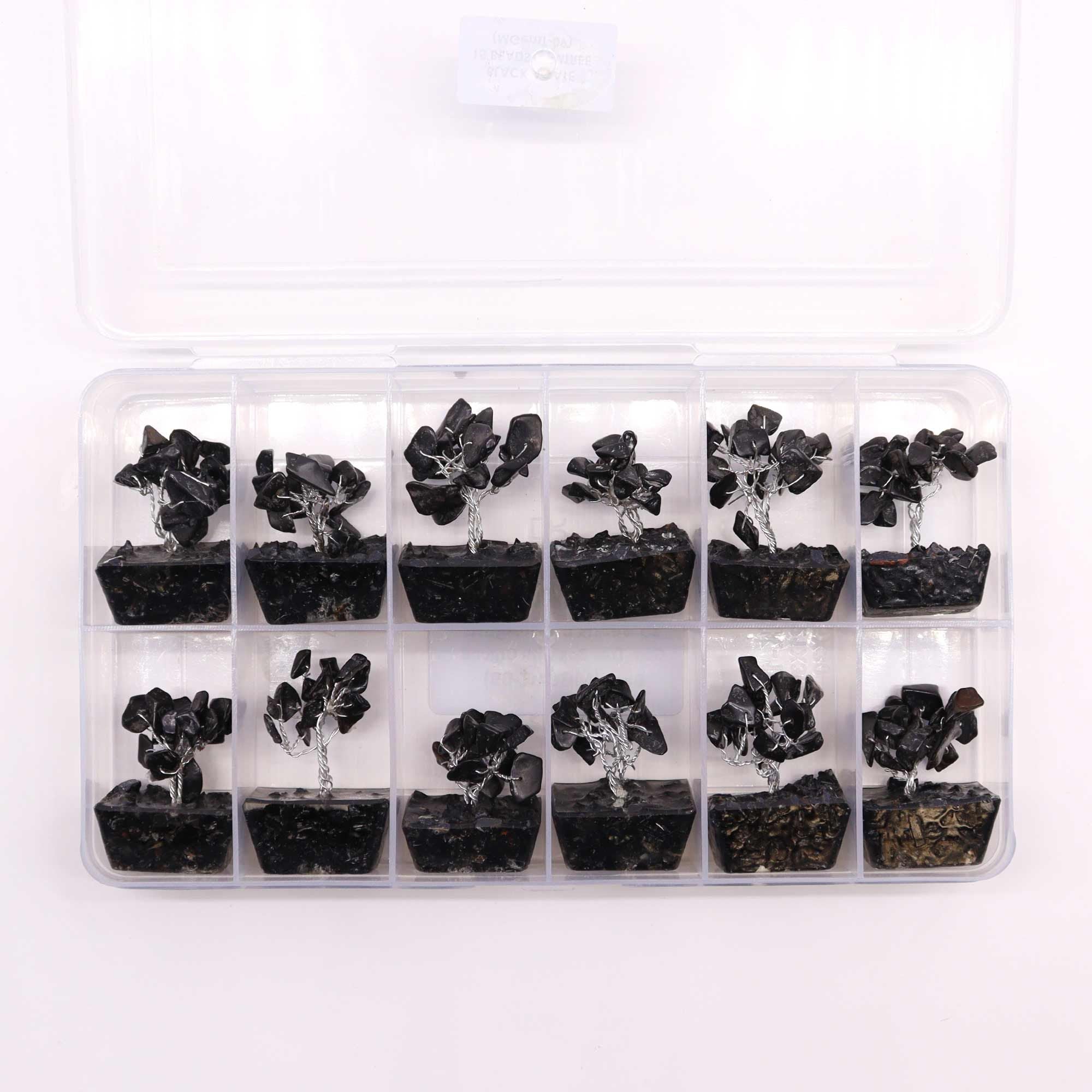 Mini Arbres en Pierres Précieuses sur Base d'Orgonite – Agate Noire (15 pierres)