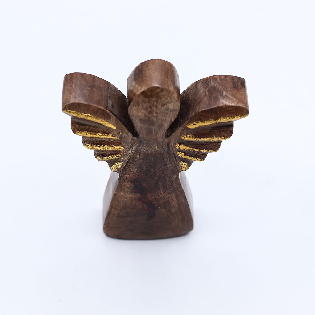 * Petit ange en bois de manguier – Décor doré