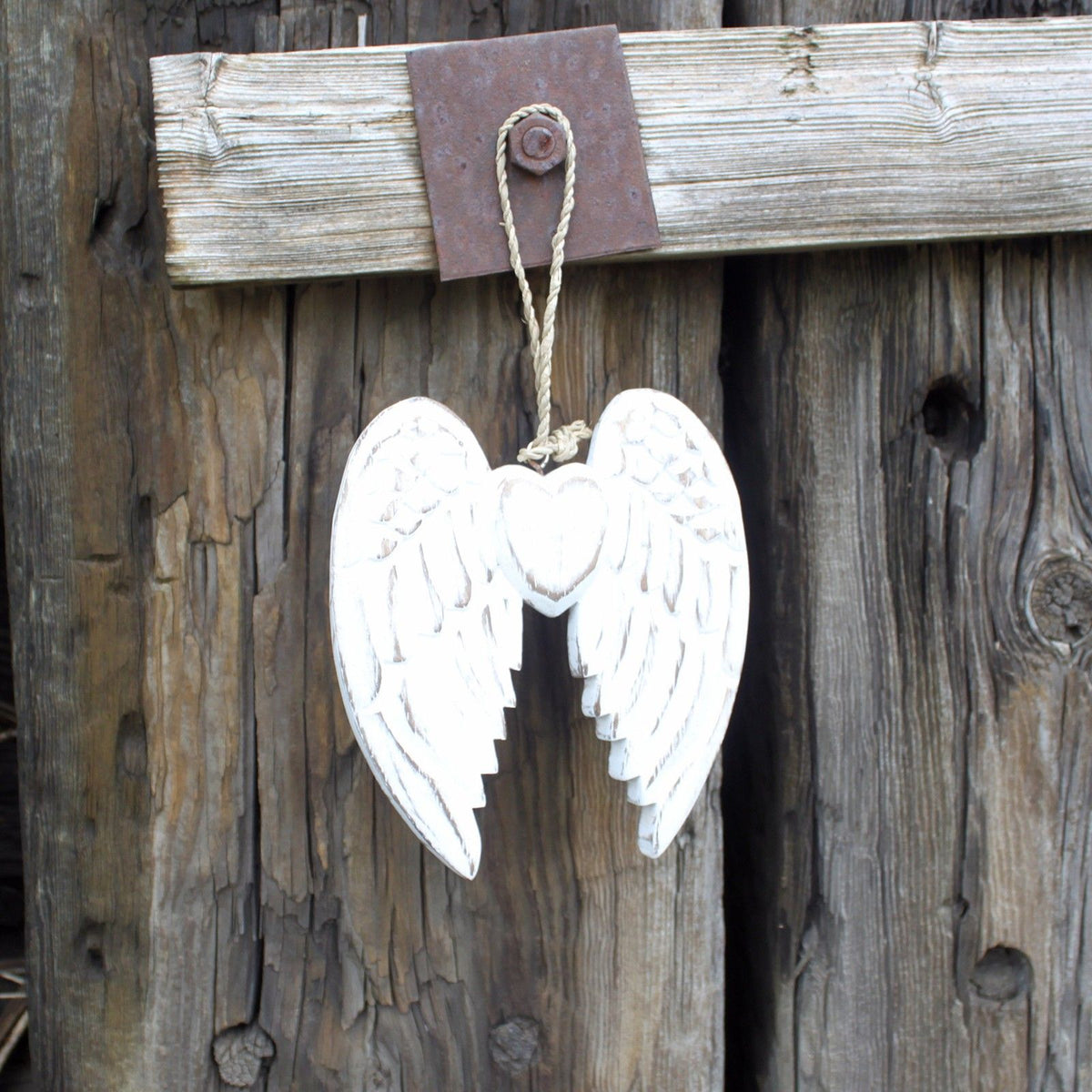 Petites doubles ailes d’ange et cœur sculptés à la main – 15 cm