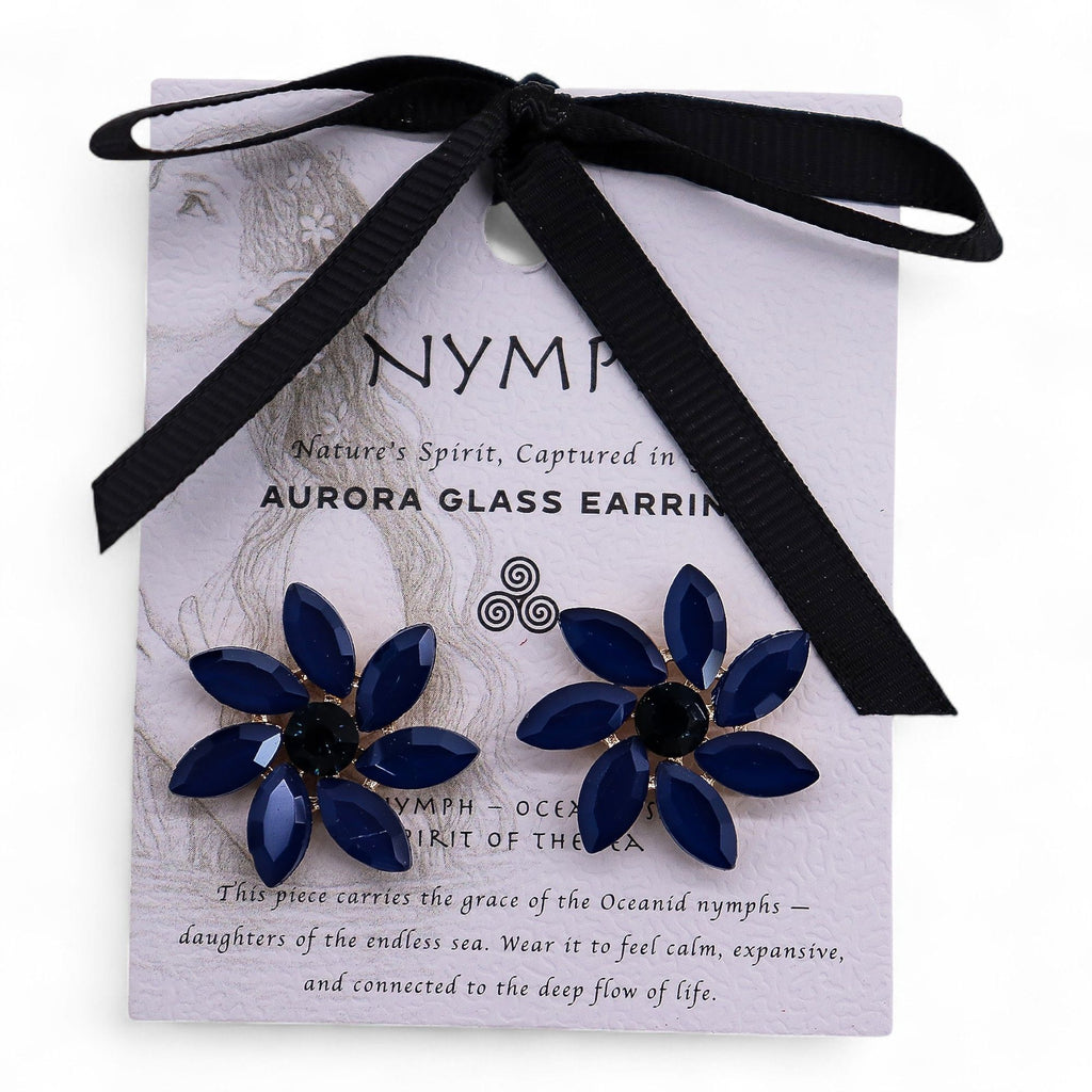 * Boucles d’oreilles fleurs en verre vintage – Bleu royal