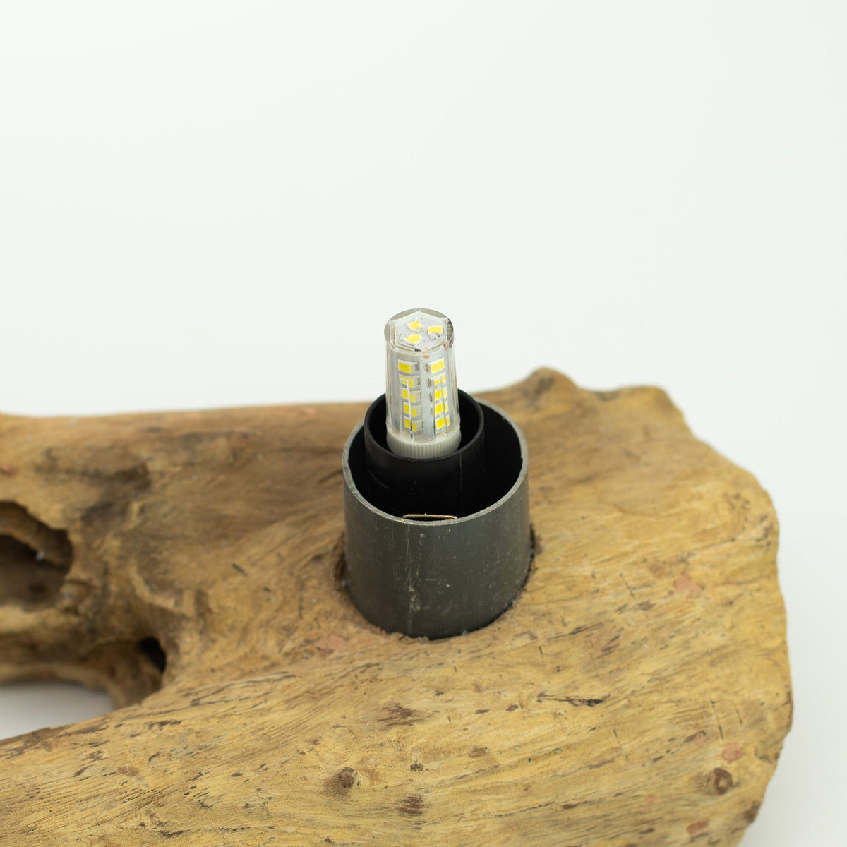 * Lampe DriftGlow – Abat-jour lune gris craquelé et pied en bois flotté