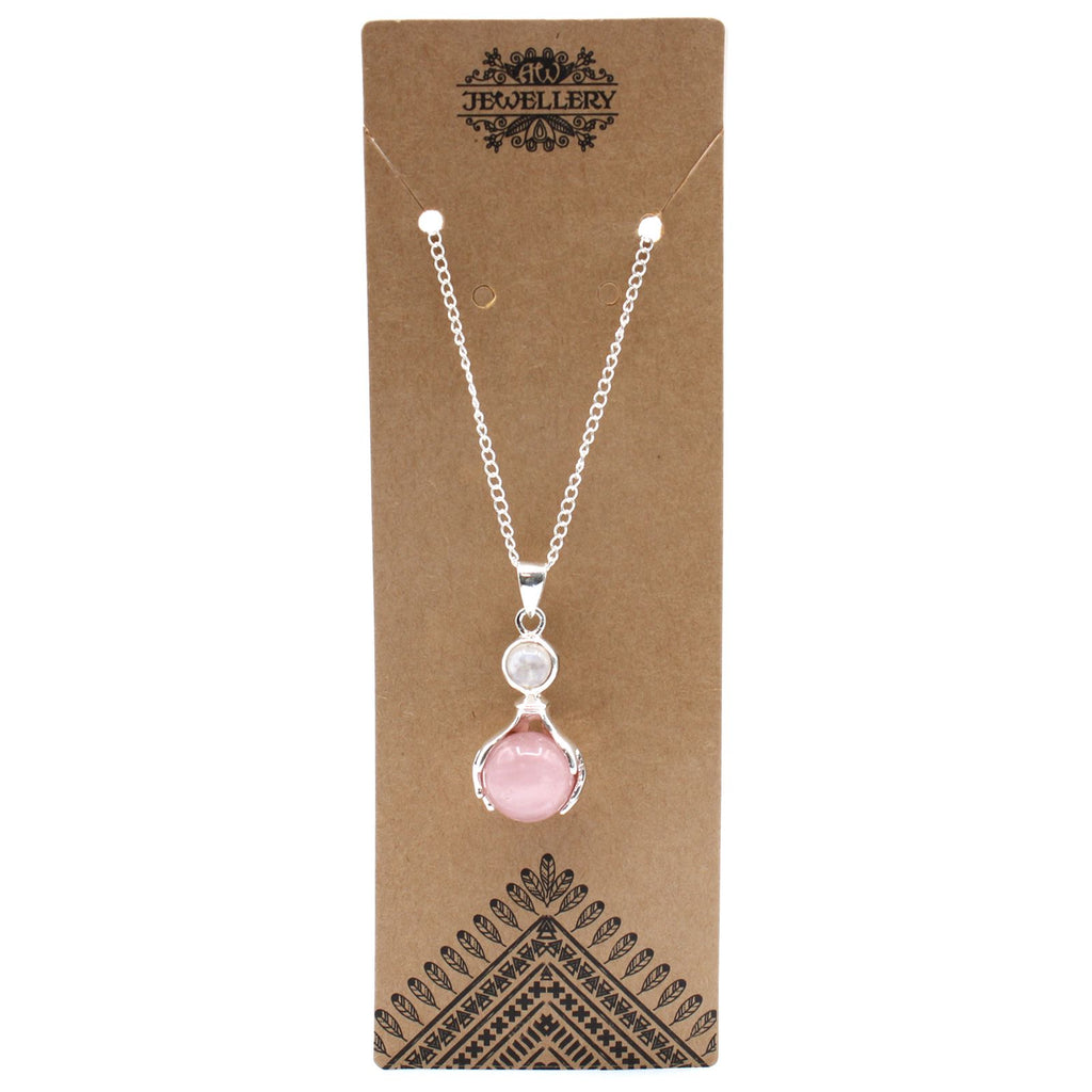 Pendentif « mains guérisseuses » en quartz rose