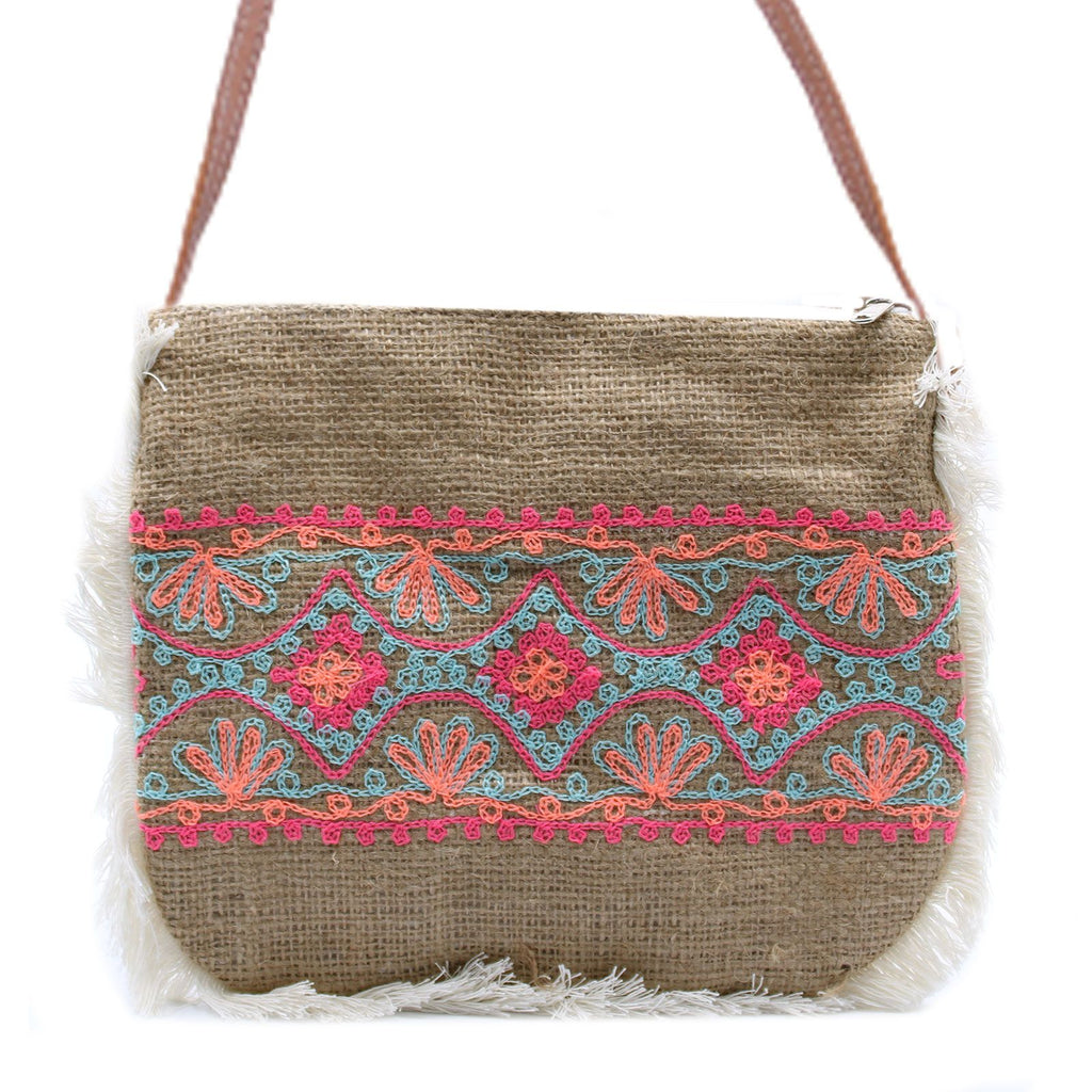 Sac en Jute Brodé Motifs Été | Artisanat Balinais | Style Estival & Bohème