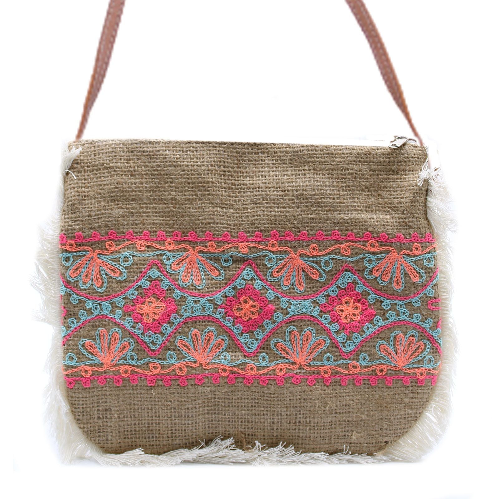 Sac en Jute Brodé Motifs Été | Artisanat Balinais | Style Estival & Bohème
