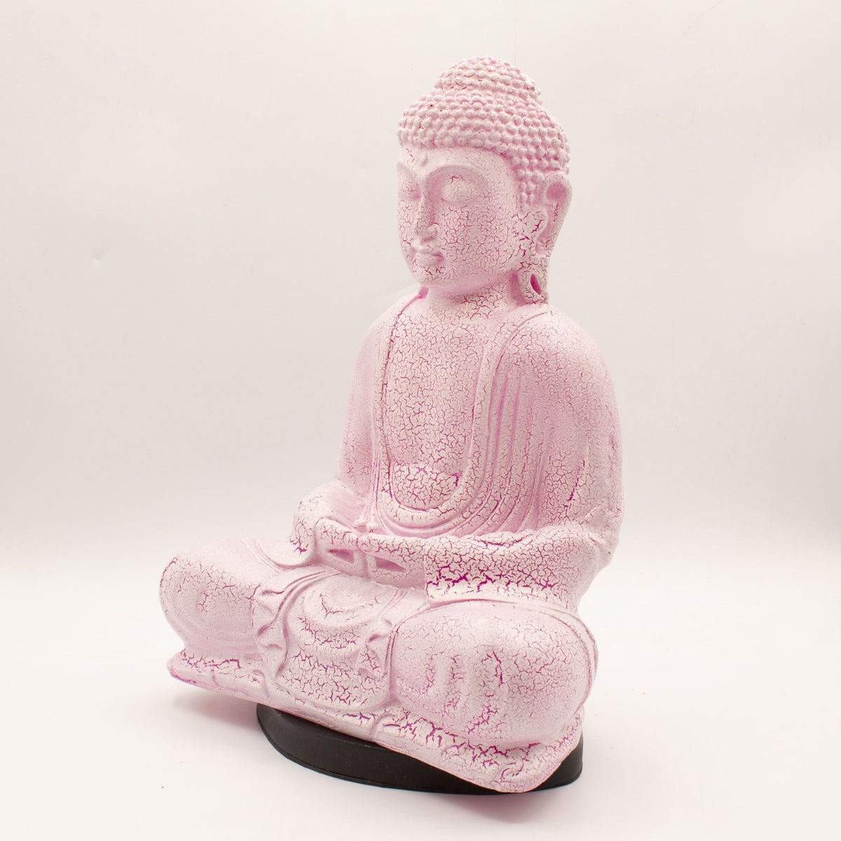 * Lampe Bouddha en méditation – Finition cerise craquelée et socle ovale