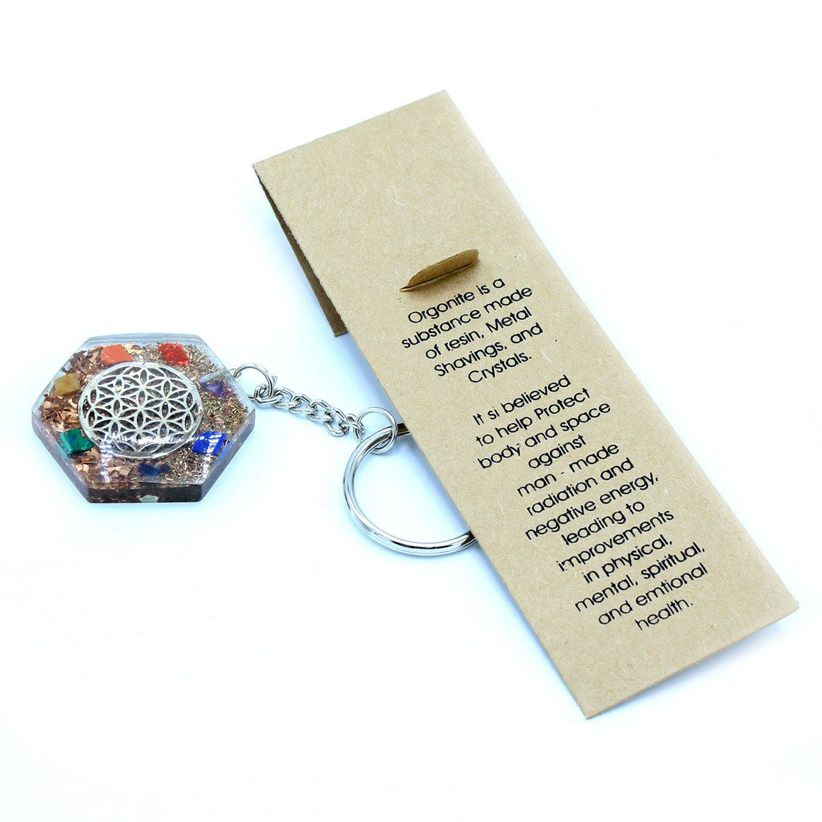 * Porte-clés en orgonite – Octogone et Fleur de vie