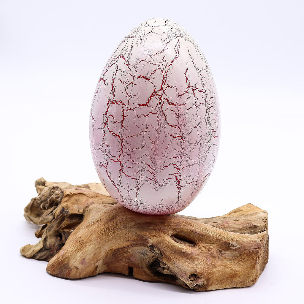 * Lampe DriftGlow Crackle Fire – Abat-jour œuf orange craquelé et pied en bois flotté
