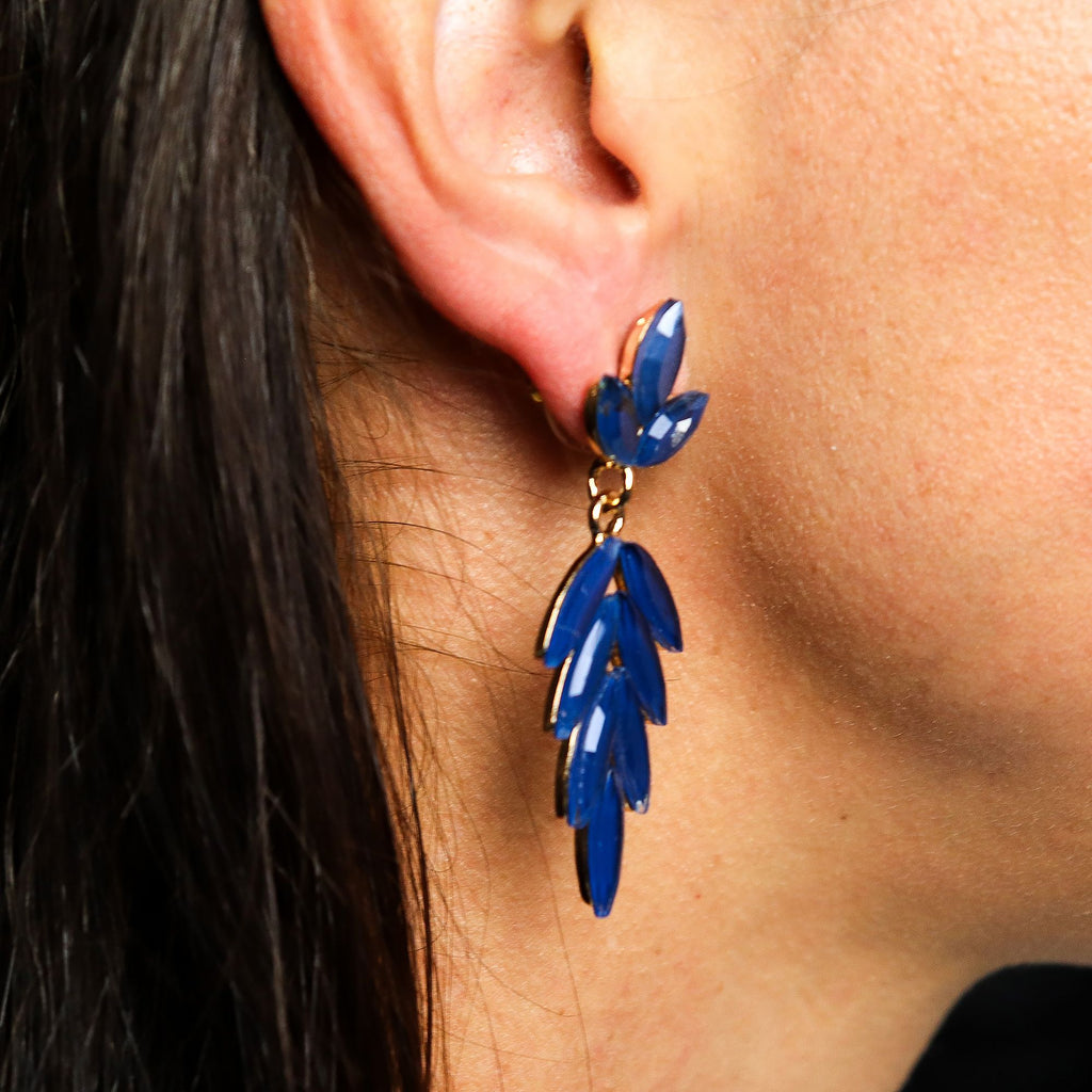 * Boucles d’oreilles longues pendantes en verre vintage bleu royal
