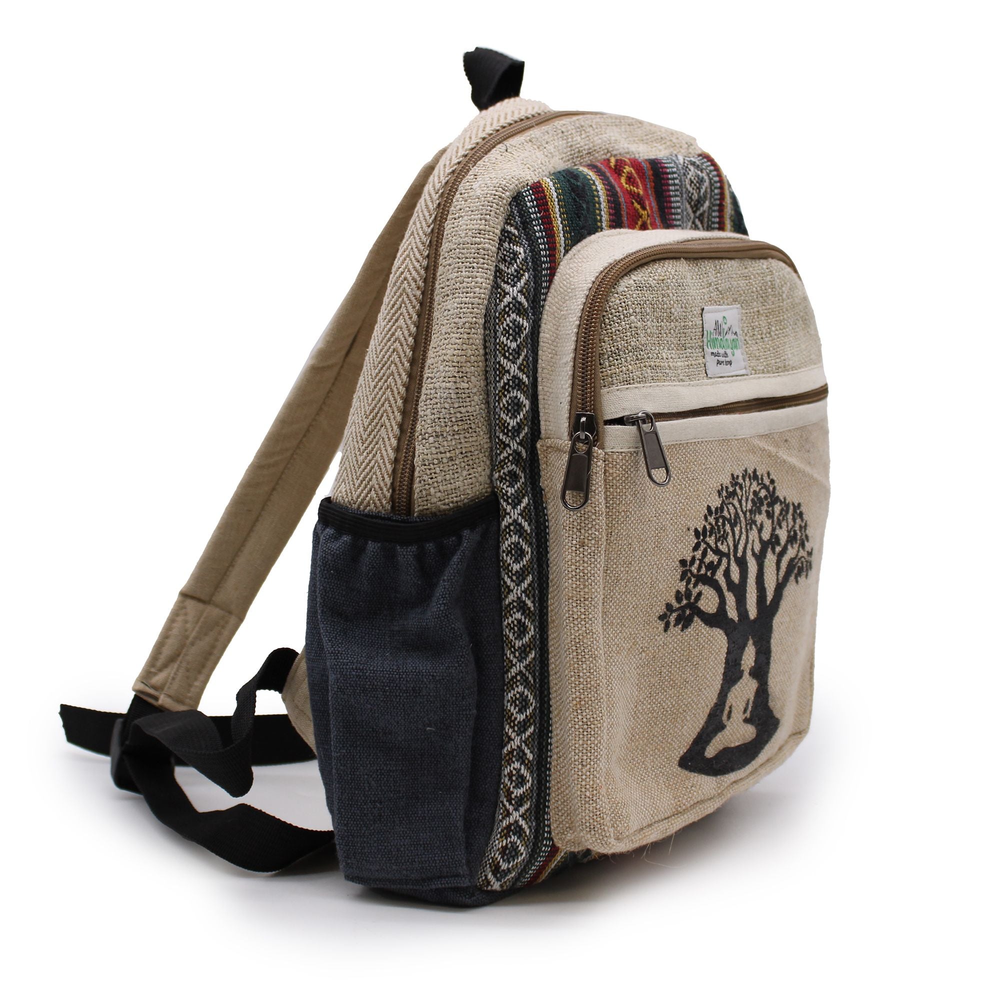 Petit Sac à Dos en Chanvre – Motif Arbre de Bodhi | Artisanal Népal